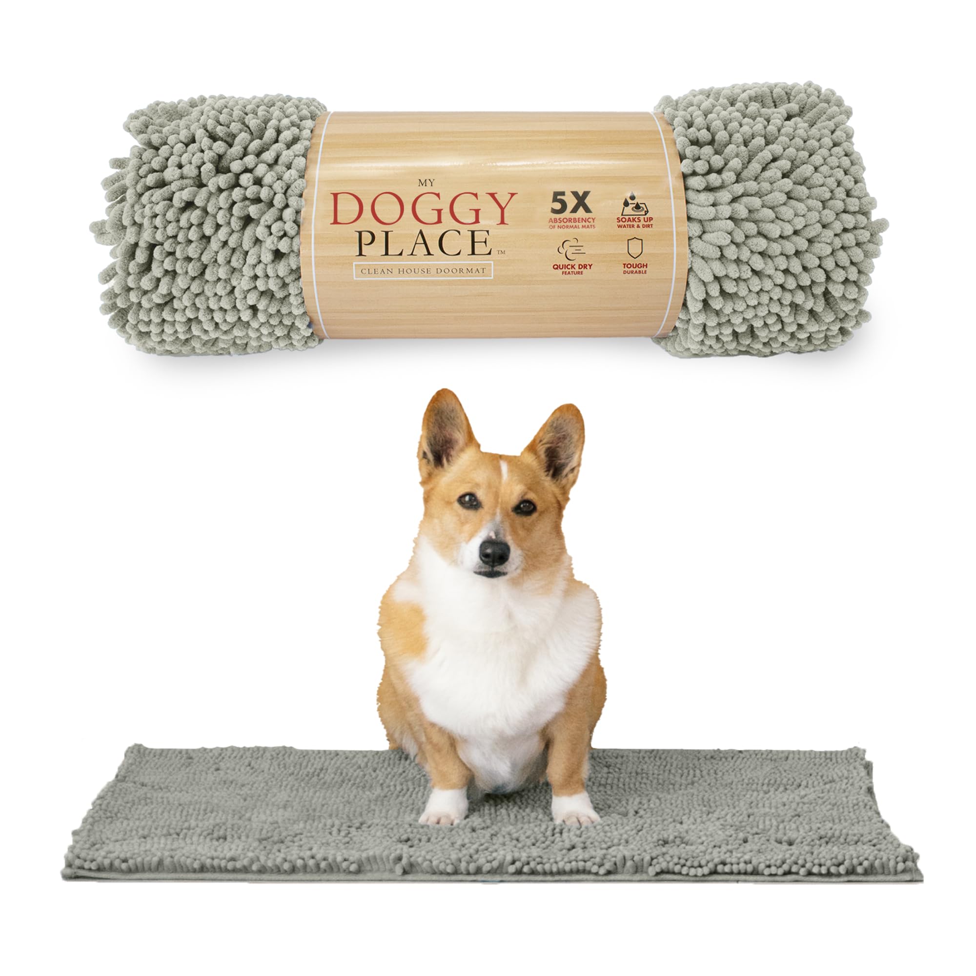 My Doggy Place - Ultra Absorbent Microfiber Dog Door Mat, Durable, Quick Drying, Washable, Prevent Mud Dirt, Keep Your House Clean (Light Gray, Medium) - 78 x 50 cm