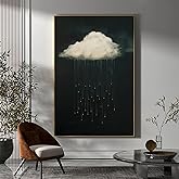 Black and White Cloud Wall Art Vintage Rain Cloud Pictures Dark Clouds Painting Dark Green Abstract Art Print White Clouds in the Sky Nature Canvas Poster for Living Room Bedroom 16x24inch No Frame