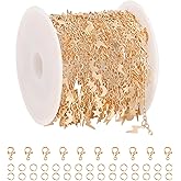 KYUNHOO 16.4 Feet Gold Plated Brass Chain Bulk Dainty Cable Chain Link on Roll Star Moon Decoration Chains for Jewelry Craft DIY Finding Jewelry Making Supplies