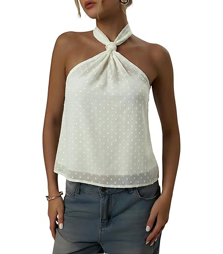 MakeMeChic Women's Summer Satin Silk Backless Halter Tank Tops
