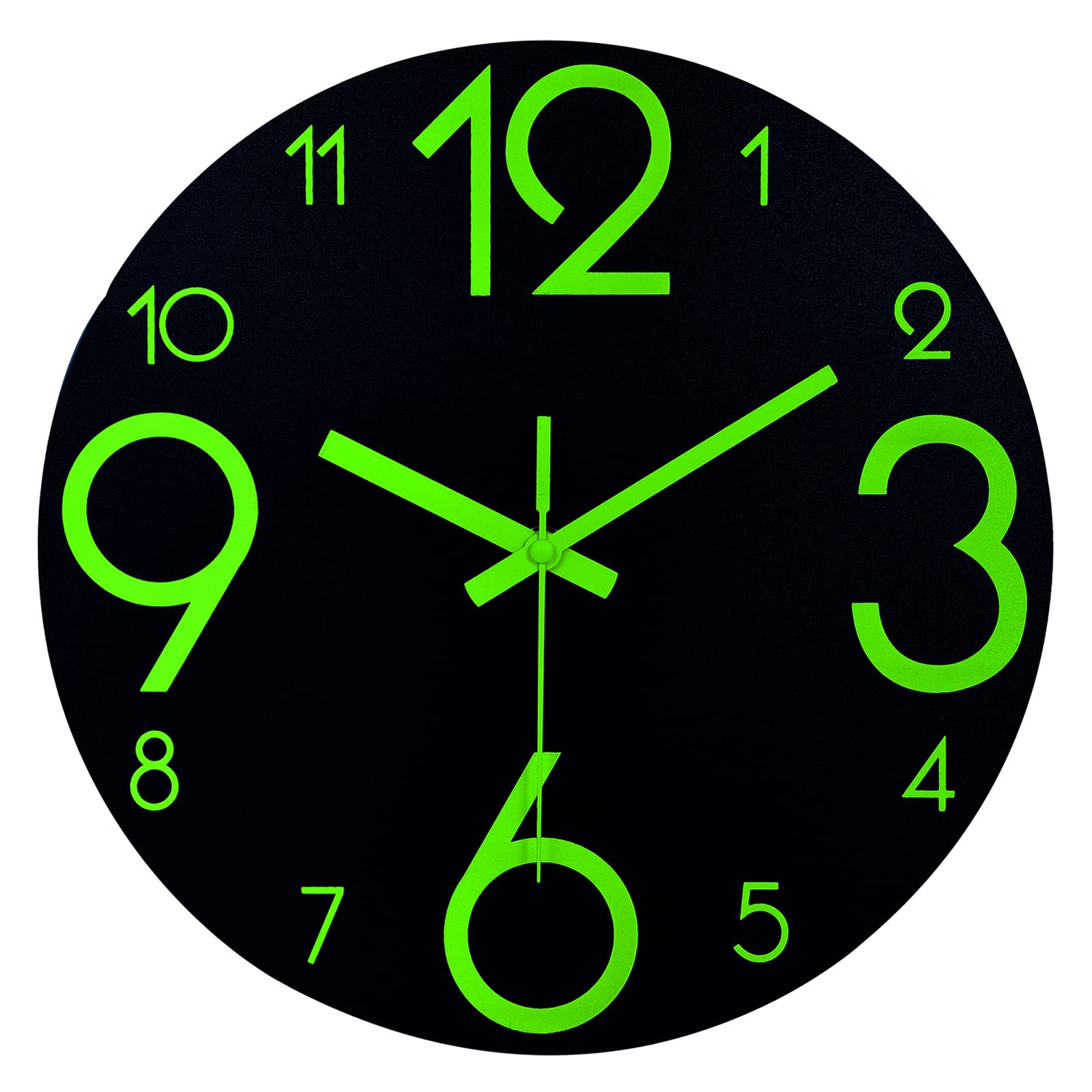 Plumeet Luminous Wall Clocks - 12'' Non-Ticking Silent Wooden Clock with Night Light - Large Numbers Decorative Wall Clock for Kitchen Office Bedroom (Black Face)