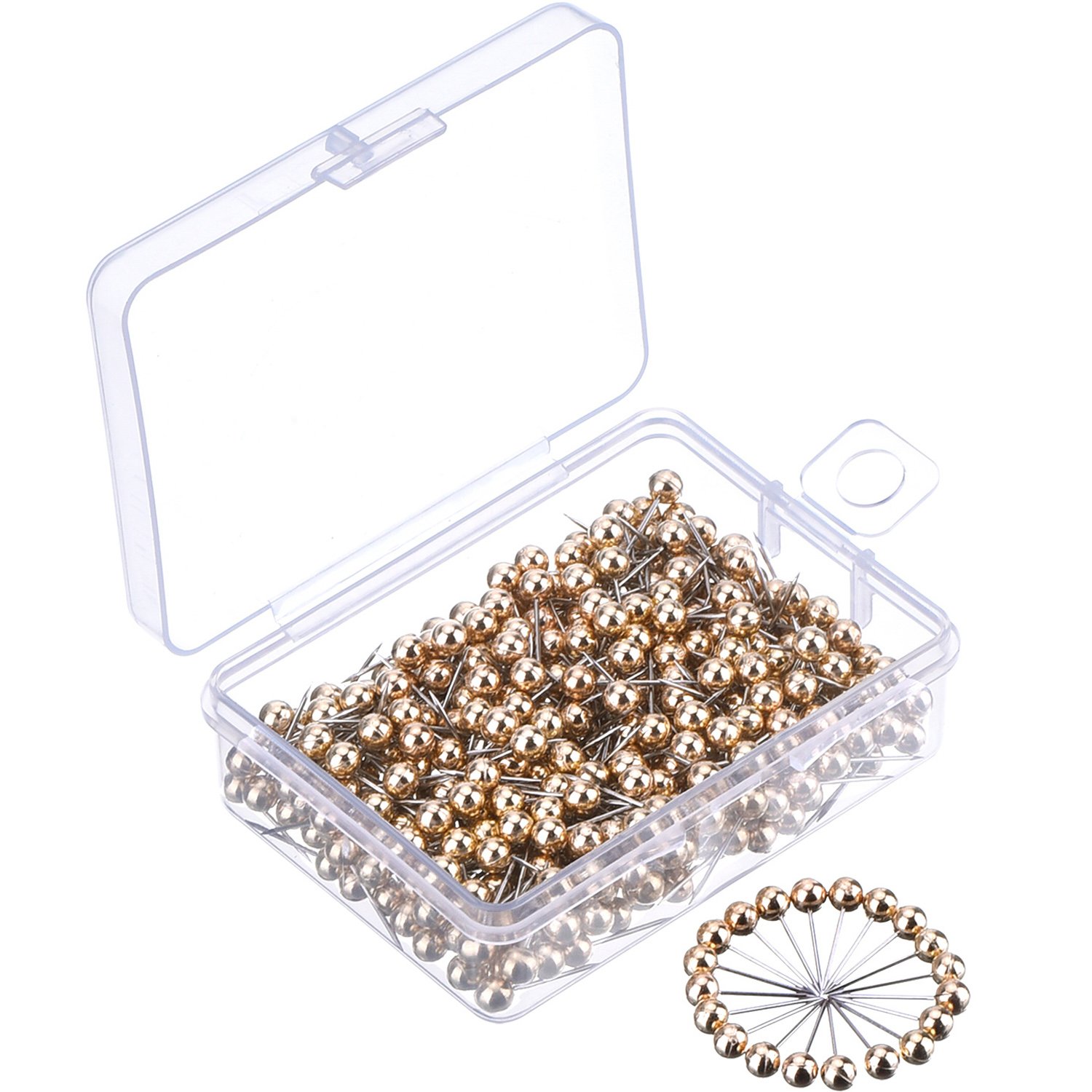 Map Tacks Plastic Head Push Pins with Steel Point for Map and Cork Board, 400 Pack (Gold)