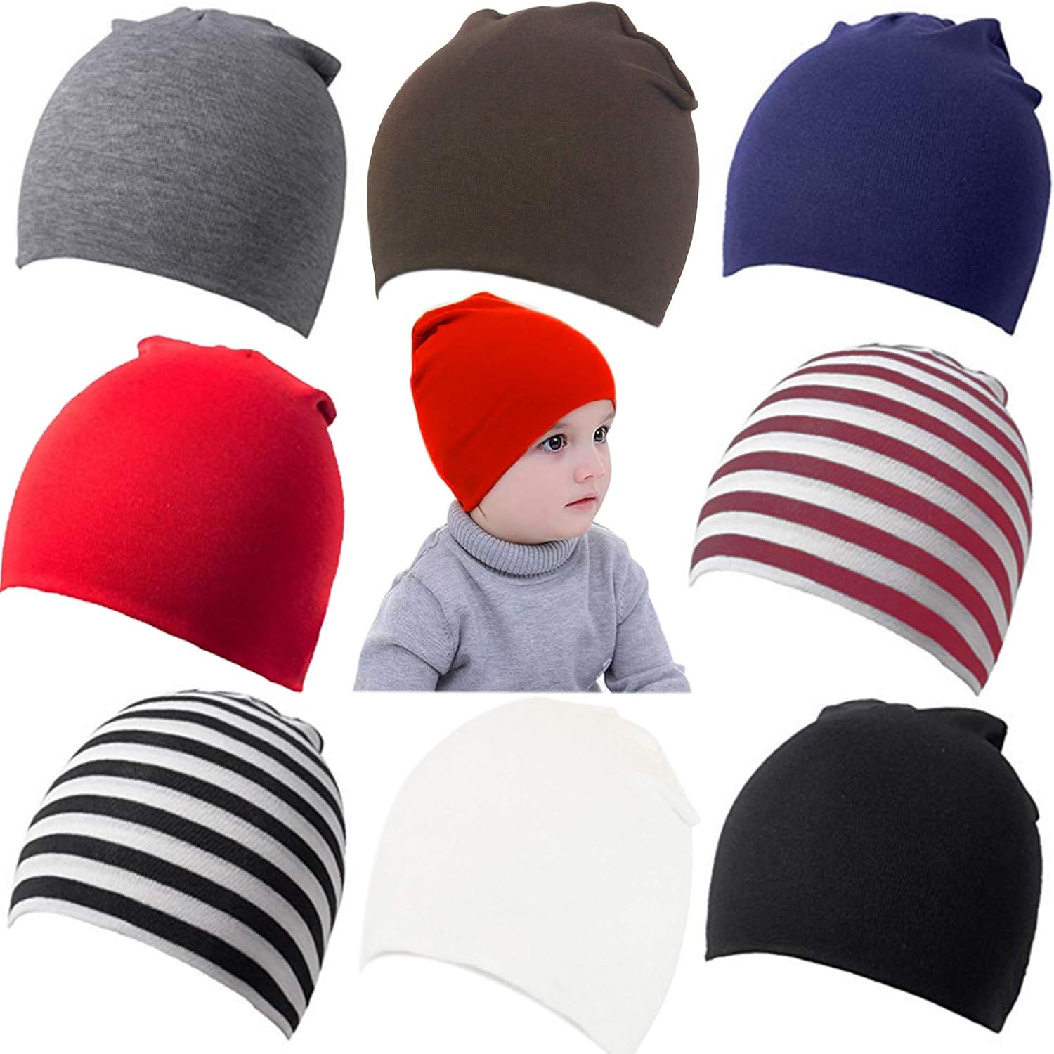 Zomme 8 Pack Baby Infant Beanies Hat Cotton Knit Toddler Newborn Beanies Cap