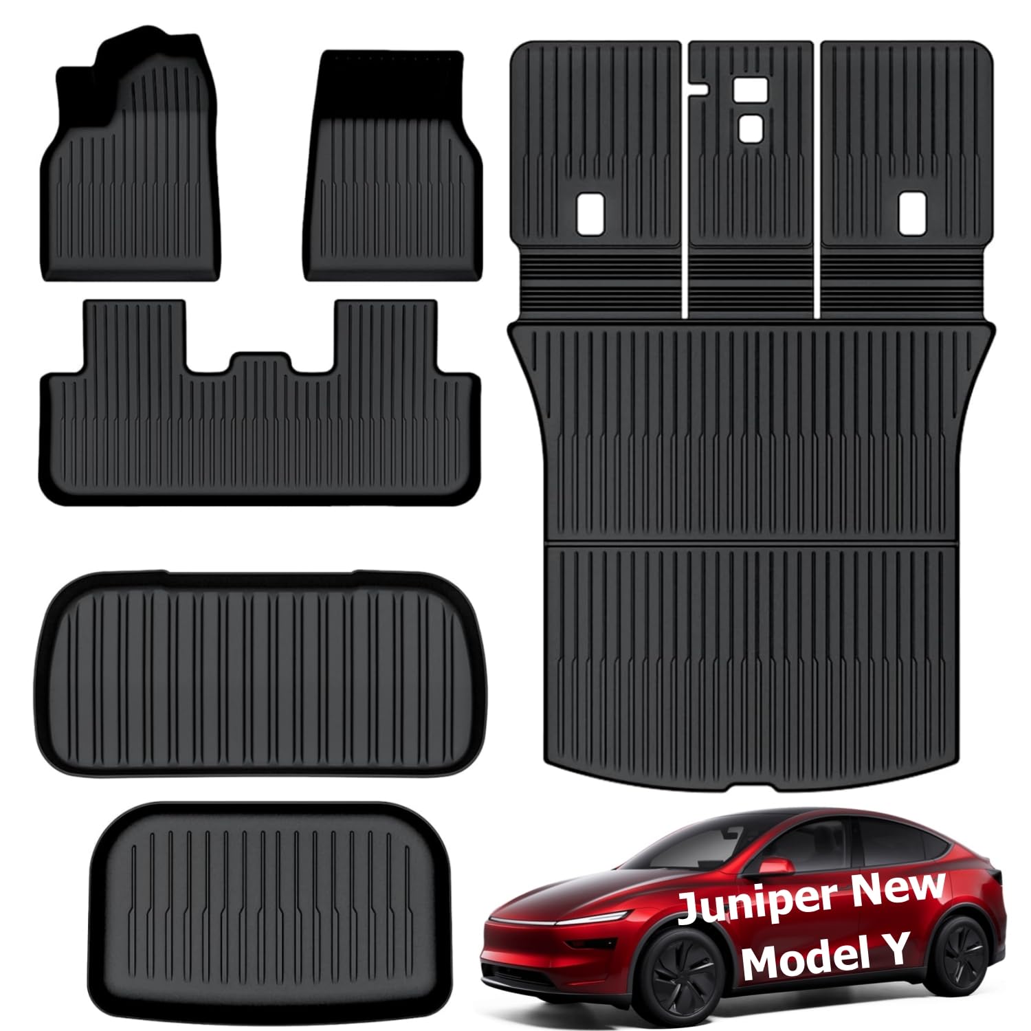 Photo 1 of 2025 2026 Tesla Model Y Juniper Floor Mats Premium TPE Odorless Full Cover All-Weather Non-Slip Front Rear Trunk Frunk Backrest 5-Seater Mats Cargo Liners Accessories (New 2025 Tesla Model Y Juniper)