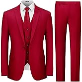 Cooper & Nelson Men's Suit Slim Fit, 3 Piece Suits for Men, One Button Solid Jacket Vest Pants with Tie, Tuxedo Set