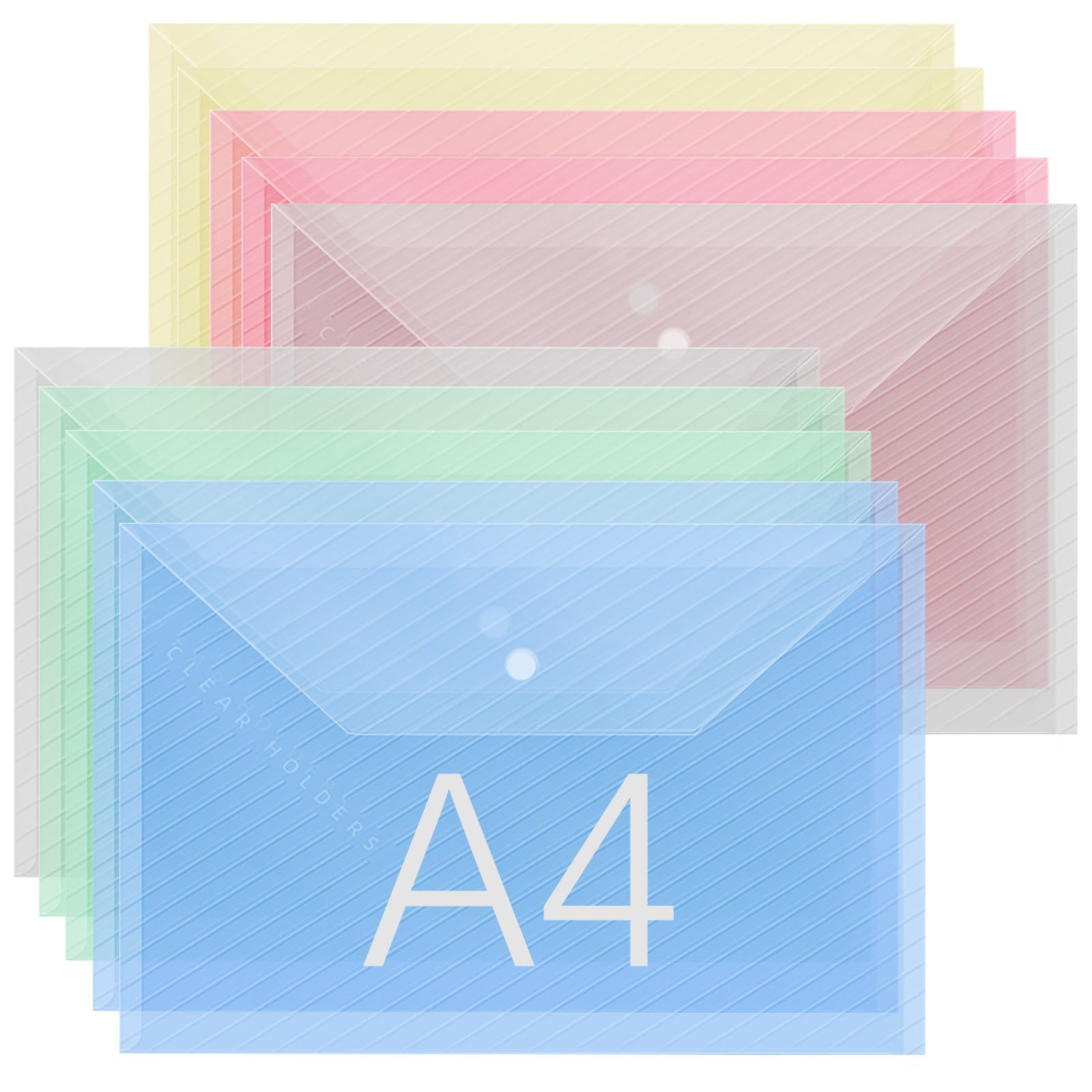 GESDYO 10 Pack A4 Colorful Plastic Folders a4 Plastic Wallet folders A4 Document Folder Wallet Popper Wallets with Button，for School, Home, Office, Travel Supply (5 Colors)