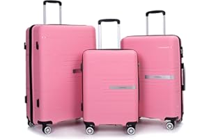 Tripcomp Luggage 3 Piece Sets Suitcase Set with Double Spinner Wheels, Lightweight Carry On Hardside Travel Luggage with TSA Lock, (20/24/28) (Pink)