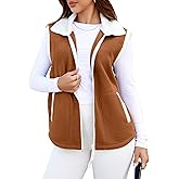 Glamaker Womens Fuzzy Sherpa Fleece Vest Casual Sleeveless Outerwear Travel Zip Up Jacket Lightweight Warm Gilet With Pockets