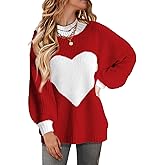 Virmoku Oversized Valentine Heart Sweater for Women Boyfriend Style Long Sleeve Crewneck Sweaters Women Casual Tops Red