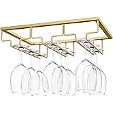 Nuovoware Wine Glass Rack - Under Cabinet Stemware Wine Glass Hanger Rack Holder for Bar Kitchen Cabinet, 3 Rows - Gold