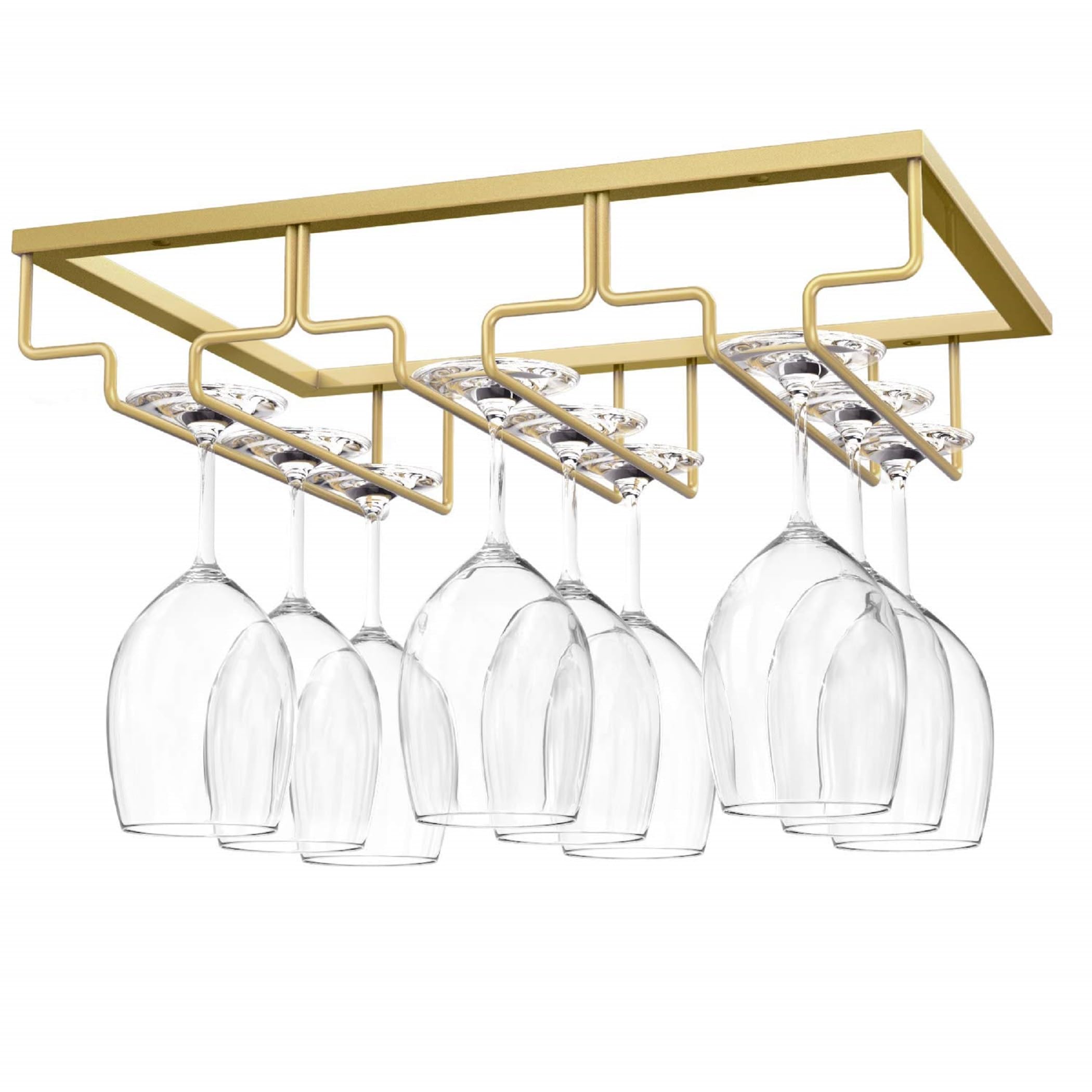 Nuovoware Wine Glass Rack - Under Cabinet Stemware Wine Glass Hanger Rack Holder for Bar Kitchen Cabinet, 3 Rows - Gold