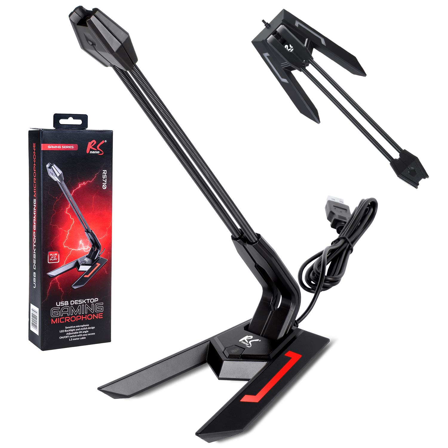 NanoRS RS710 Gaming Microphone With LED Backlight Mute PC Stand USB Plug Play Desktop Microphone Personalization