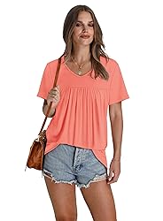 T Shirts for Women Short Sleeve Pleated Oversized