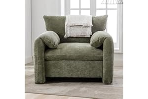 Miscoos Chenille Oversized Armchair - Modern Accent Chair & Single Sofa Lounge, 34'' Wide, Comfortable Seating for Living Room & Bedroom, Green