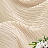David's Home Soft Cooling Muslin Blanket King Size, 60% Rayon Derived from Bamboo 40% Cotton, Breathable Lightweight Cool Blanket for Hot Sleepers, 4-Layer Cozy Gauze for Bed, 108"x90", Natural/Birch