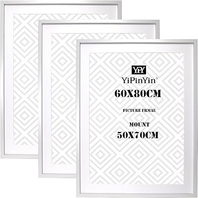 YiPinYin 60x80cm White Photo Frame 3 Pack with Acid Free Mount 50x70cm