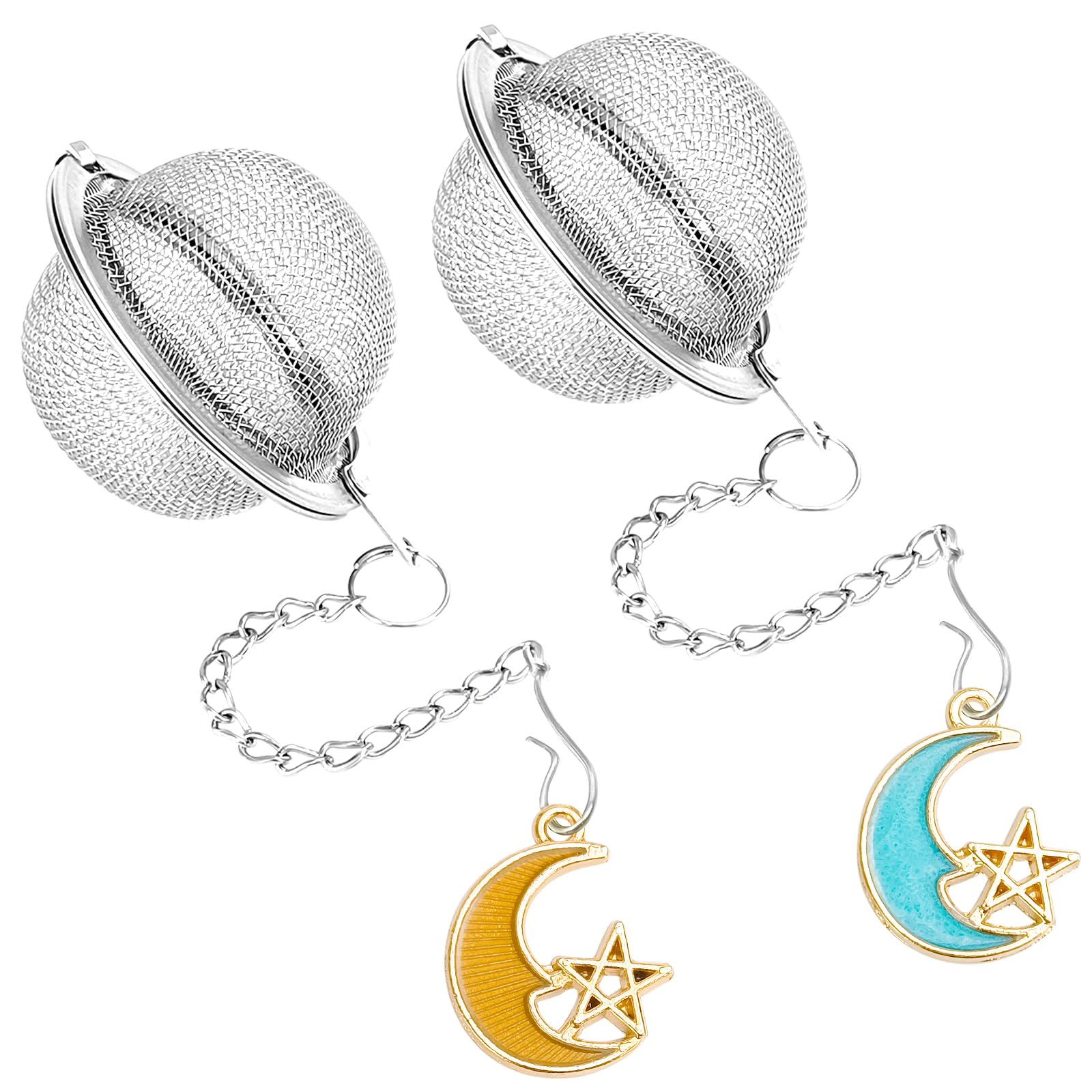 Photo 1 of 2Pcs Stainless Steel Mesh Tea Infuser, 2.1 inch Tea Ball with Moon and Star Pendant,Tea Strainer Tea Diffuser Tea Steeper for Filtering Tea,Tea Infusers for Loose Tea (Moon and Star, 2PC)