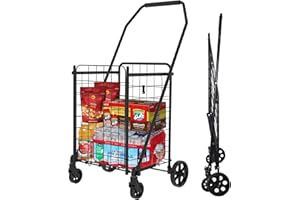 HONGYING Folding Shopping Carts for Groceries, Lightweight Grocery Cart on Wheels, 360° Swivel Wheels Utility Cart with Pocket Bag, Small Portable Utility Carts for Laundry, Luggage, Holds 100 LBS
