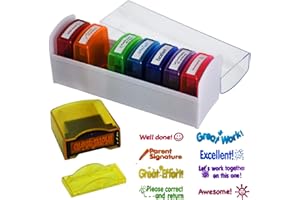 Bertiveny Teacher Stamps for Grading Classroom,Parent Signature Self-Inking Teacher Stamp Set School Supplies Stamps for Homework Reward with 8 pcs Classroom Supplies for School Elementary(Rainbow)