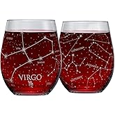Greenline Goods Virgo Stemless Wine Glasses Zodiac Virgo Set Hand Etched 15 oz (Set of 2) - Astrology Sign Glassware