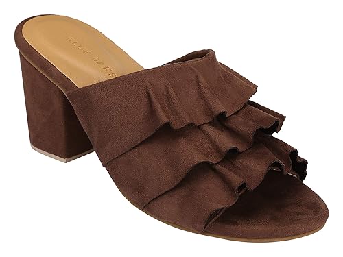 brown block heel mules