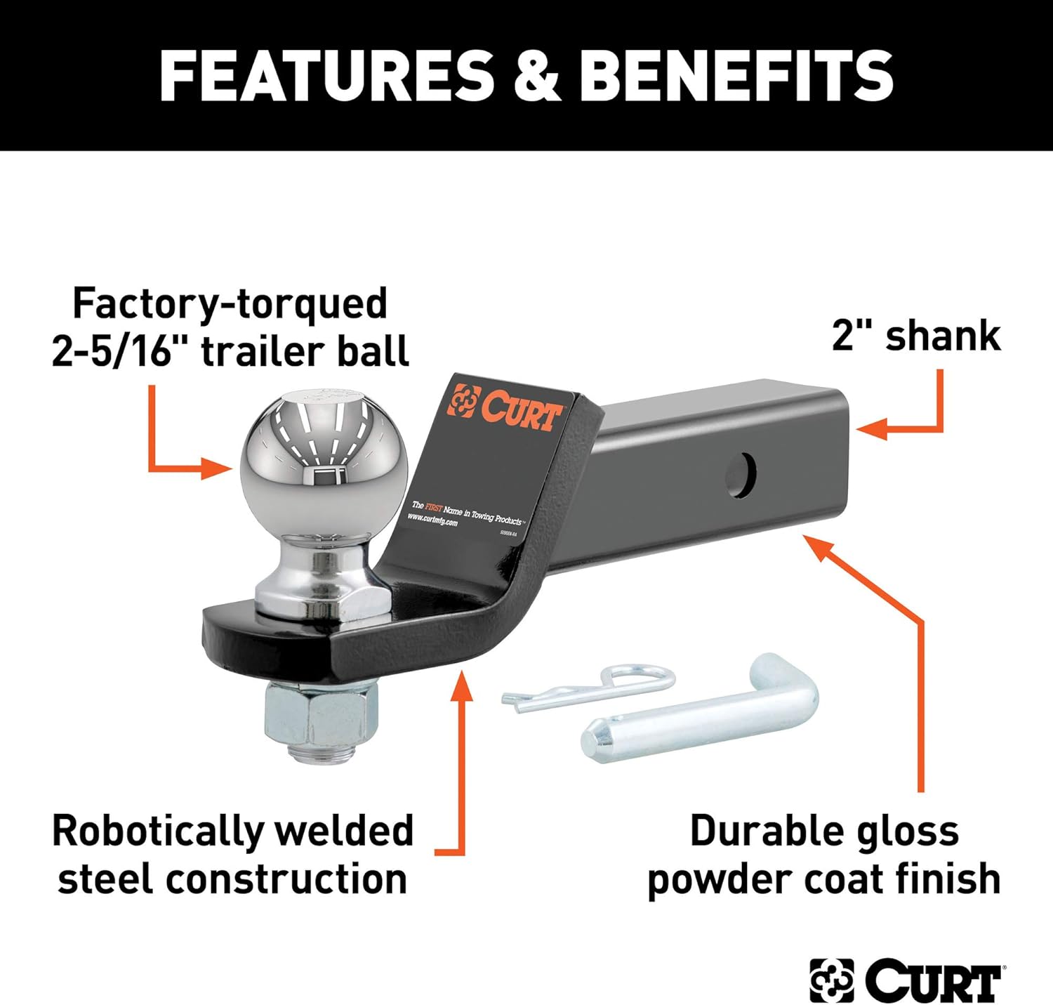 CURT 45041 Trailer Hitch Mount with 2-5/16-Inch Ball & Pin, Fits 2-Inch Receiver, 7,500 lbs, 2-In Drop: Automotive