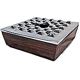 Ashtray with Lid for Cigar, Metallic Wood Design, Windproof Ashtrays for Home Office Tabletop Outside Patio Outdoor Balcony (7.0