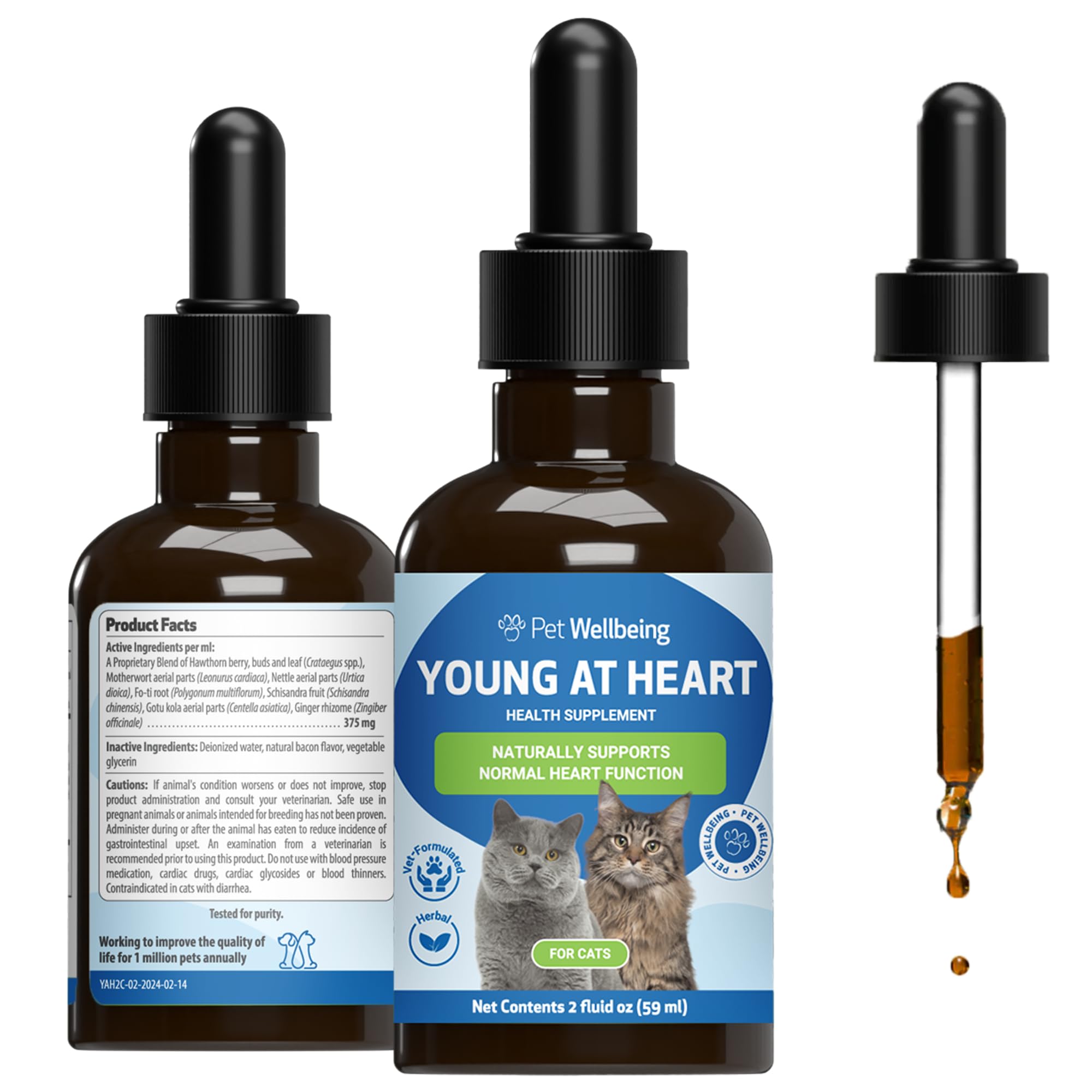 Pet Wellbeing Young at Heart for Cats - Vet-Formulated - Heart Health, Circulatory & Cardiovascular System, Hawthorn, Motherwort, Schisandra - Herbal Supplement 2 oz (59 ml)