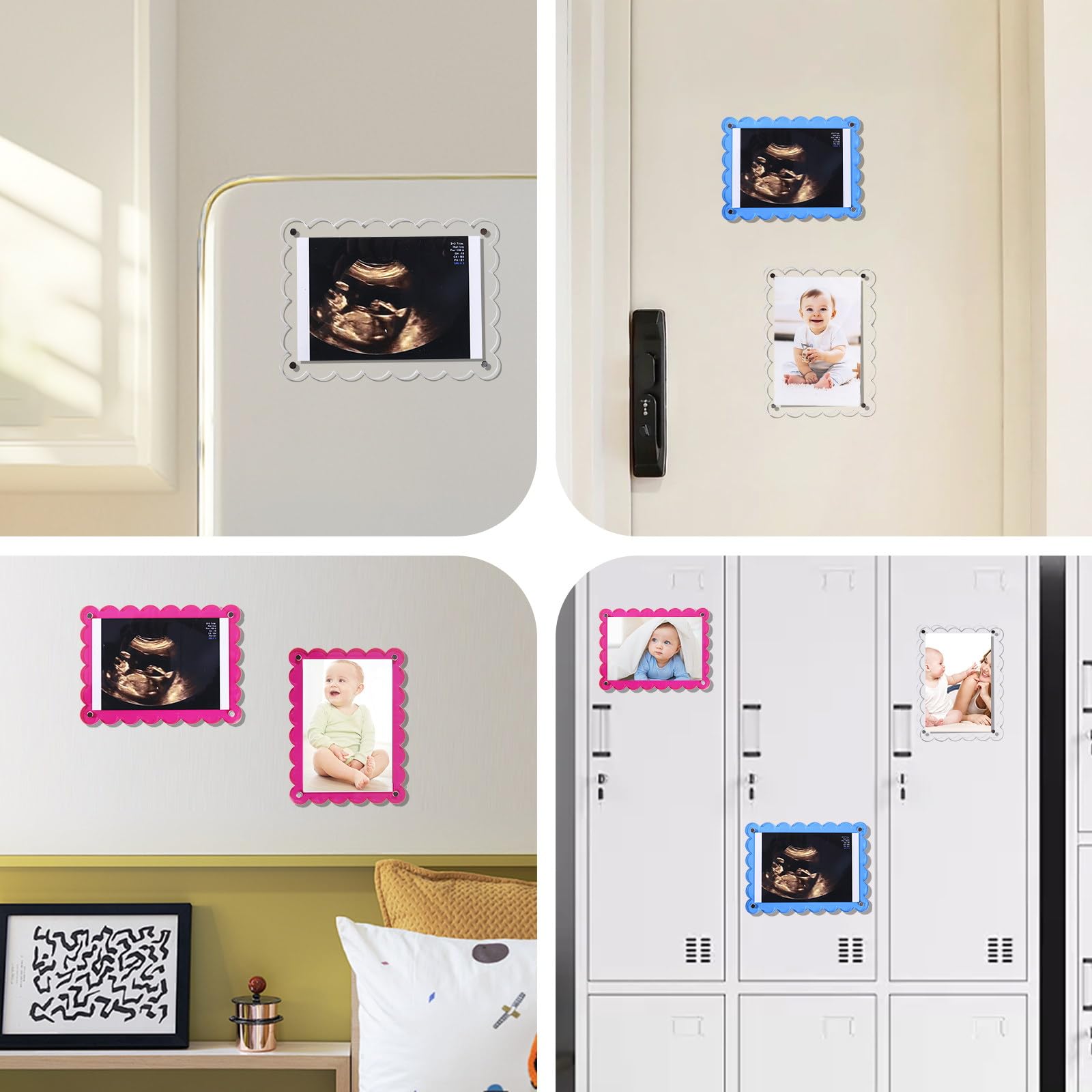 Magnetic Clear Acrylic Scalloped Baby Ultrasound Picture Frame - Sonogram Frame for Refrigerator, Display for Pregnancy Announcement, Gender Reveal & Expecting Parents Gifts(No Stand)