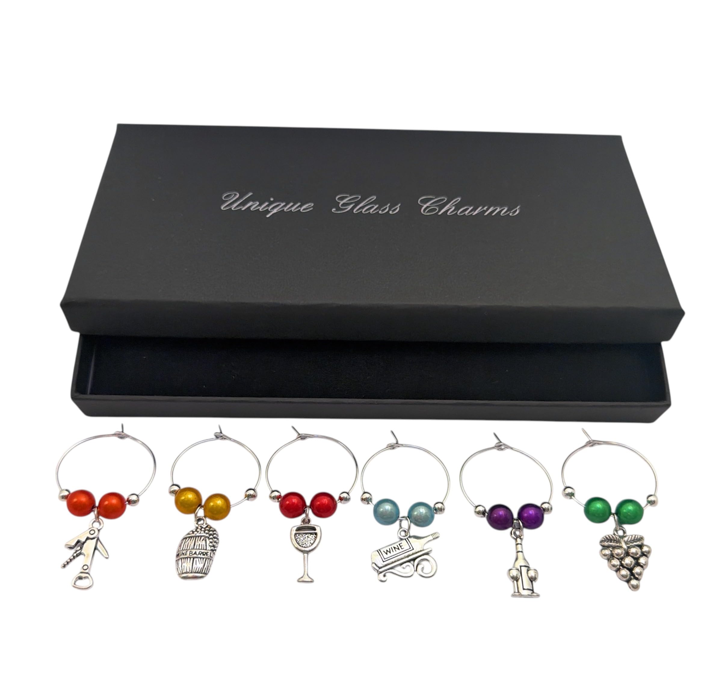 Libby's Market Place I Love Wine Themed Wine Glass Charms with Gift Box