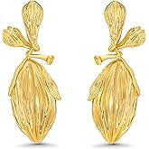 18K Gold Plated Two Tone Dangle Statement Earrings for Women by SNGIA, Handmade Trendy Summer Leaf Flower Floral Boho Jewelry Gifts, Thin Beachy Vintage Plant Fashion Drop Accessories, Vintage Nickle Free Floral Dangling Earrings.
