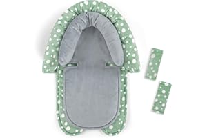 Baby Car Seat Head Support for Newborn, GFU 2 in 1 Infant Car Seat Head Body Support with Strap Pads, Soft Stroller Cushion Pillow Insert for Girls and Boys, Fits for Stroller, Swing, Green