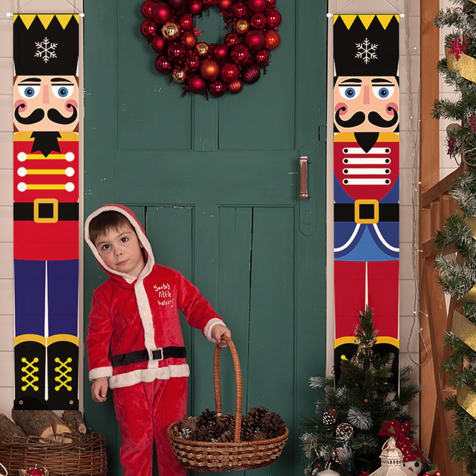 Minicoco Nutcracker Christmas Banners-30*180cm-Life Size Soldier Model Nutcracker Banners, Waterproof & Fade-Resistant Christmas Hanging for Wall Display, Front Door Porch Outdoor Xmas Decor(1 Pair)