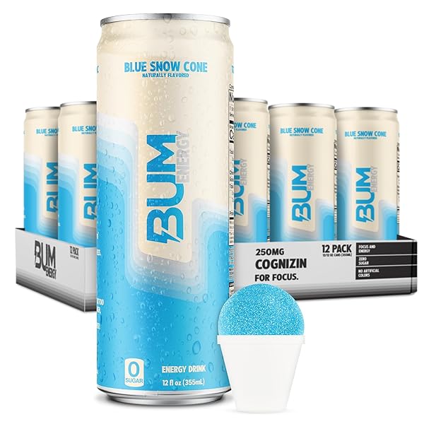 BUM SUGAR-FREE ENERGY DRINK, BLUE SNOW CONE –...