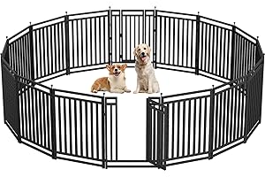 Petorldog Dog Fence for Yard Outdoor Indoor Dog Playpen 40" Height 16 Panels Metal Dog Pen Puppy Playpen Portable Dog Kennel Crate for RV Camping(Black-Silver)