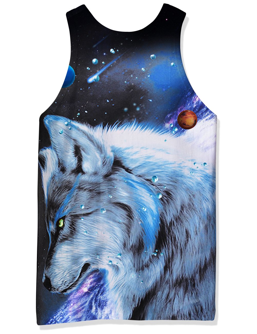 RAISEVERN Tank Tops, 3D Pattern Printed Mens Vest Top White Wolf Graphic Tees Shirt S
