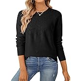 SHEWIN Sweaters for Women Crochet Long Sleeve Crew Neck Sweater Lightweight Shirts Tops Fall Fashion 2025