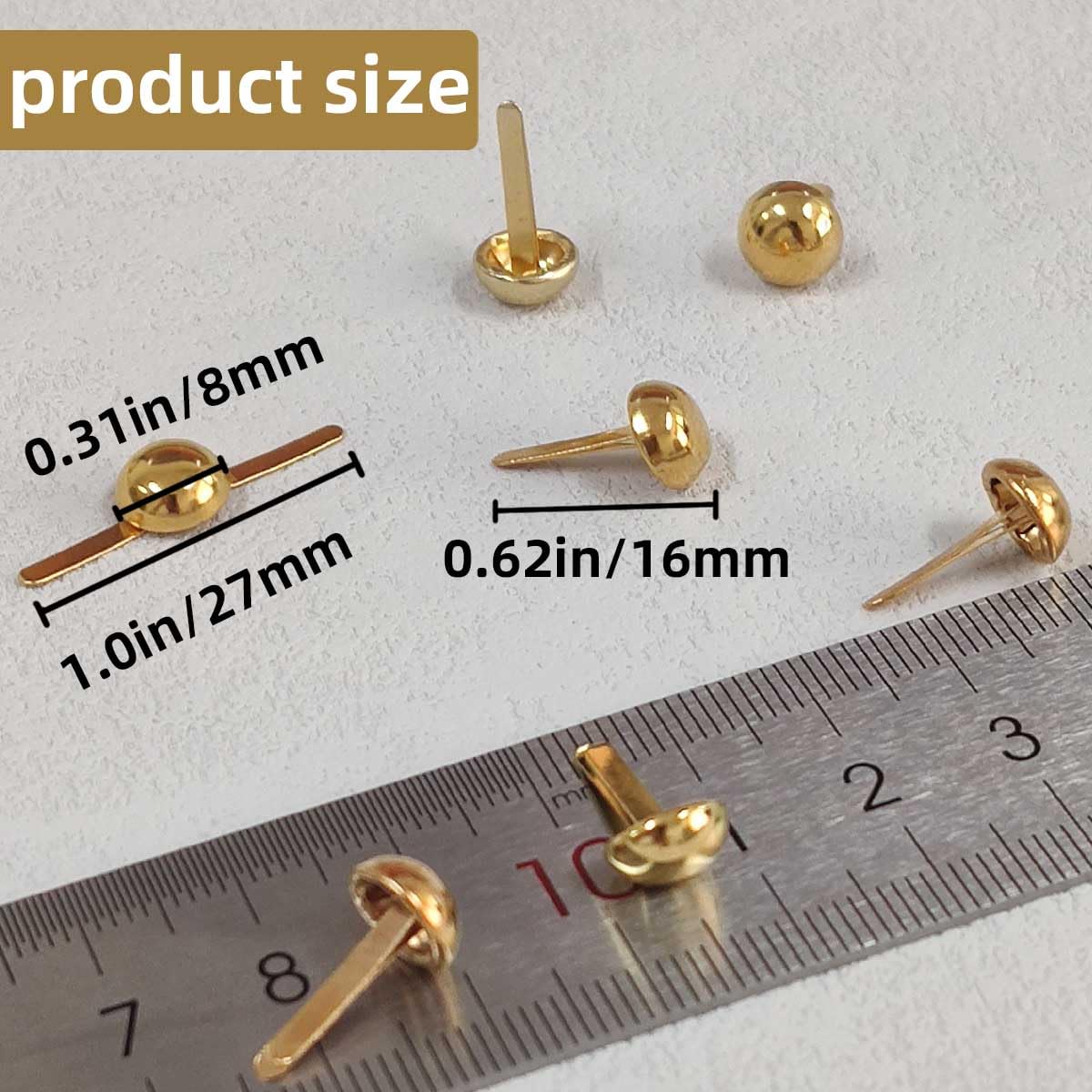300 Pcs Brass Fasteners,brads for Paper Crafts,Brass Brads Round Fasteners,Paper Fasteners,Brass Brad Paper Fasteners,pins for Crafts DIY Handicraft School Project Supplies(0.32x0.6 Inch Gold)