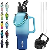 BJPKPK Insulated Water Bottles with Straw Lid, 35oz Metal Water Bottle with 2 lids & Paracord Strap, Double Wall Stainless Steel Tumbler with Handle, Reusable Cups, Mugs, Thermo, Sky