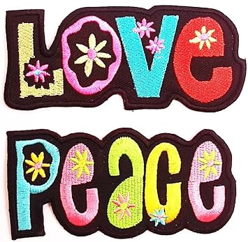 Aufnäher Love + Peace Aufnäher Patches Aufnäher Aufbügler 2 er Set jeweils 10.5 x 5 cm