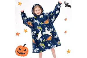 Touchat Halloween Dinosaur Wearable Blanket Hoodie, Oversized Sherpa Blanket Sweatshirt with Hood Pocket and Sleeves, Super Soft Warm Plush Hooded Blanket for Kids, One Size Fits All