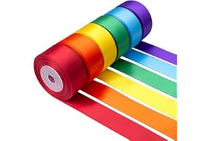 Mlurcu Rainbow Satin Ribbon 1 Inch Wide Colorful Ribbon Bulk Ribbon Rolls Assorted Solid Color Double Faced Satin Ribbon for Crafts Gift Wrapping Wedding Flower Bouquet Invitation Hair Bows - 60Yds