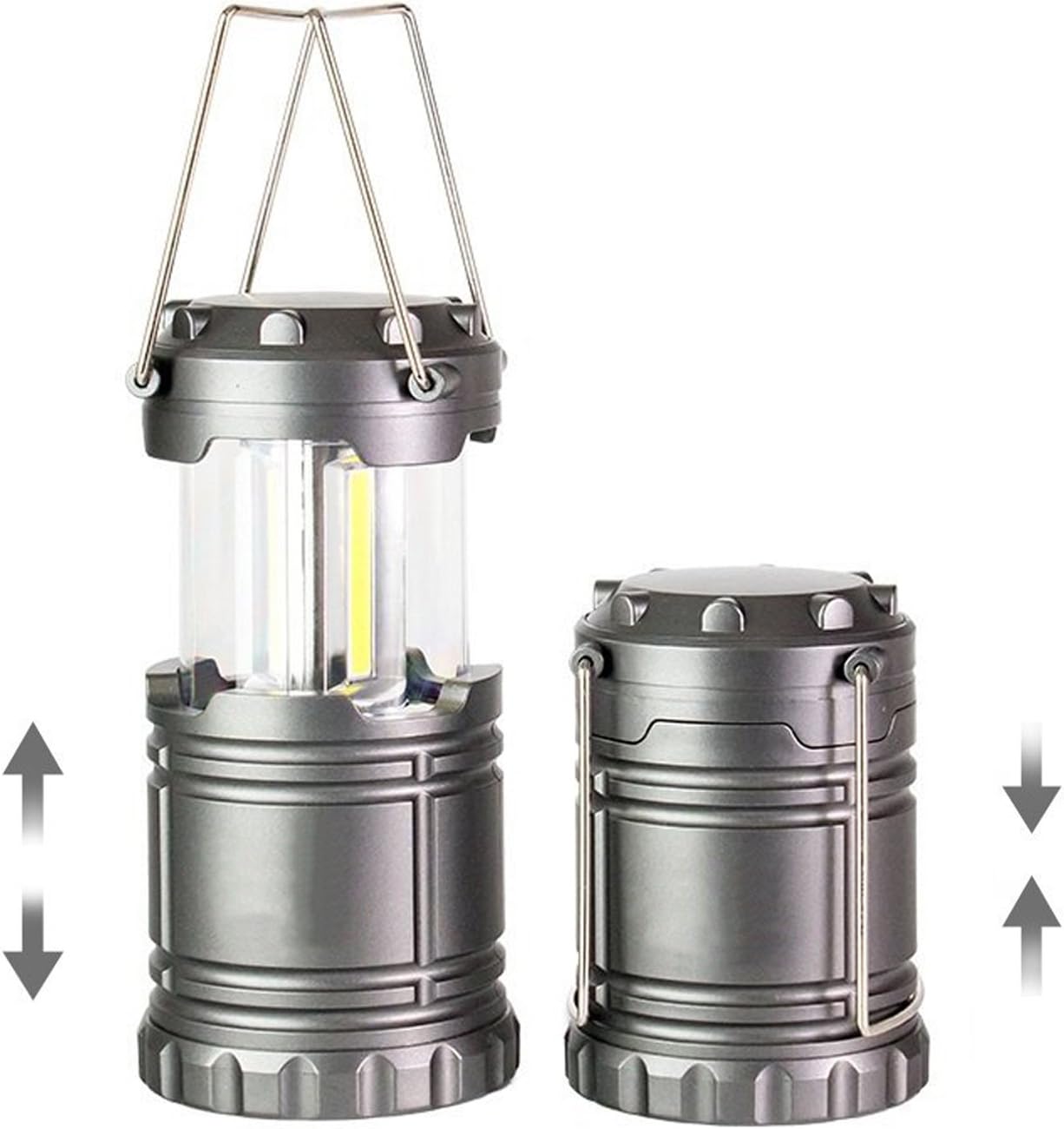 4 Pack COB Camping Lantern, Portable High Lumen Outdoor Camping Flashlight Torch Light, Bright Survival Equipment Gear Kit for Emergency, Hiking, Tent, Backpacking, Outages, Hurricanes, Storms (Grey): Sports & Outdoors
