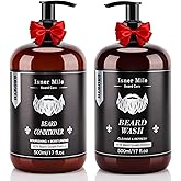 ISNER MILE Beard Wash and Conditioner Set 17 oz New Formula with Biotin Argan & Jojoba Oils Smooth Soften Strengthen Shampoo with Oil Gifts for Men