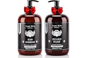 ISNER MILE Beard Wash and Conditioner Set 17 oz New Formula with Biotin Argan & Jojoba Oils Smooth Soften Strengthen Shampoo with Oil Gifts for Men