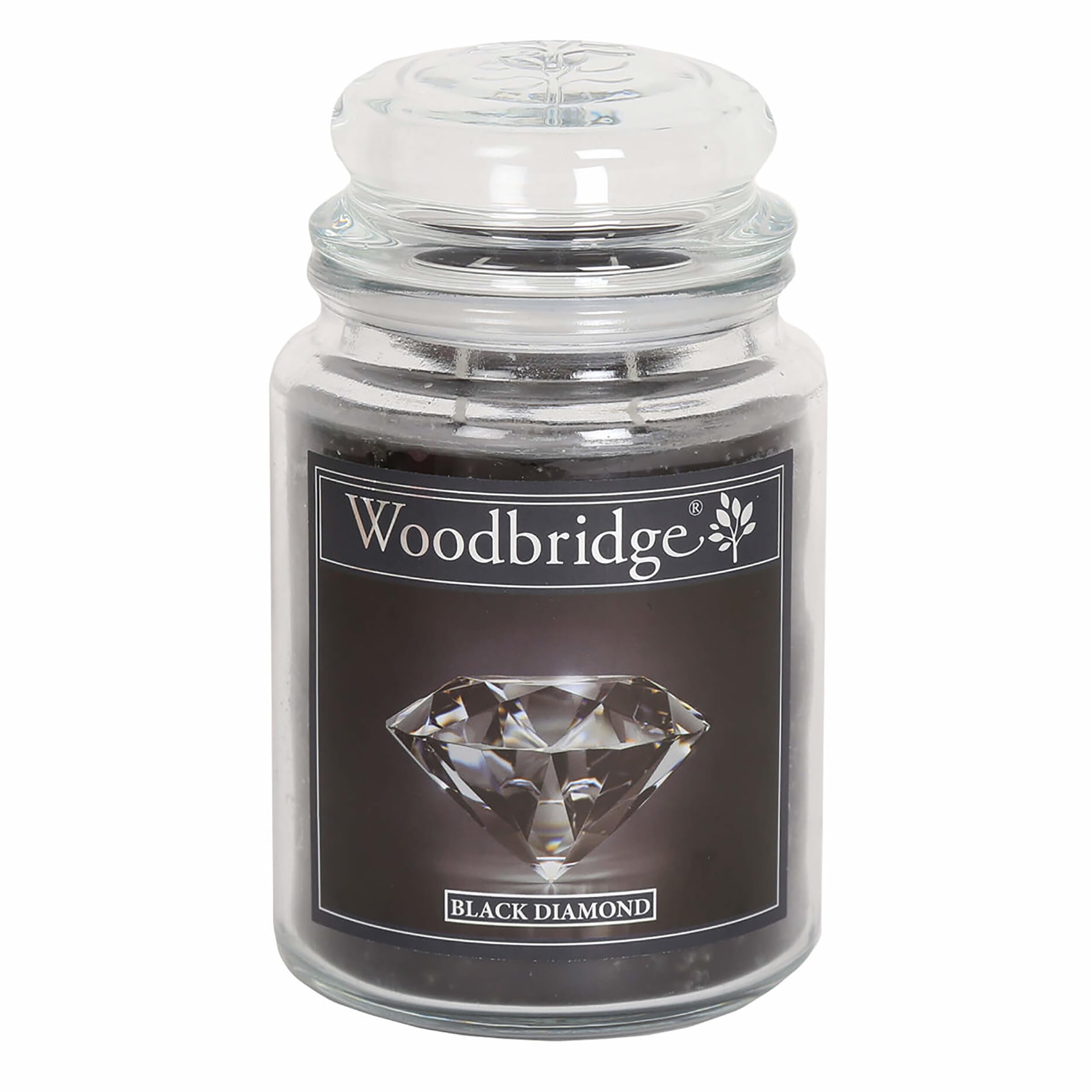 Woodbridge Black Diamond Scented Candle, Musk & Tonka Bean, Glass jar, 565 g, 2 Wicks, 130 Hours Burn time, Black
