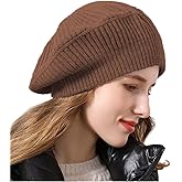 Ailaile Cashmere Berets Hats Women Winter Warm Merino Wool Knitted Oversized Beige Beanie