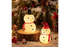 Glasseam Snowman Figurines Christmas Decorations: 2Pcs Cute Glass Light up Snowman Ornaments - LED Christmas Figurines Battery Operated Xmas Decor Gifts for Winter Holiday Home Table Window Fireplace