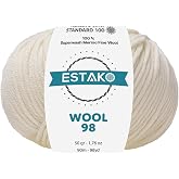 Estako Wool 98 100% Soft Superwash Merino Wool Worsted Weight Yarn, Ecru | 1.76 oz, 98 yds, cyc 4 medium, aran, machine washable, 5 mm needles, 6 mm hook, 20 sts gauge