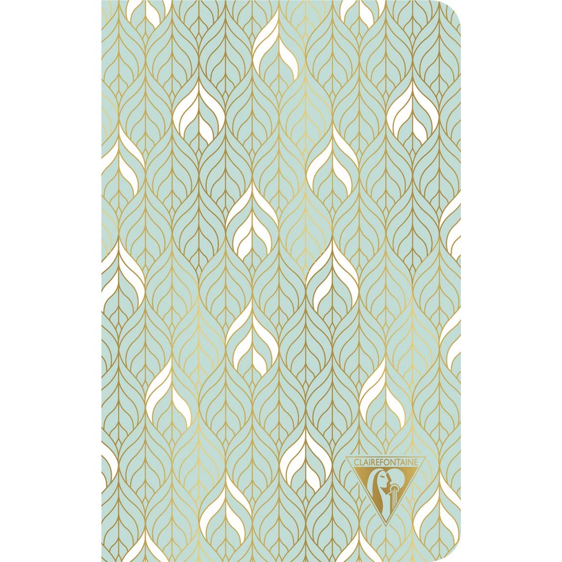 Clairefontaine 193396C - A Neo Deco stitched thread-stitched notebook 96 ivory pages 9x14 cm 90g lined, laminated card cover, water green "vine" pattern